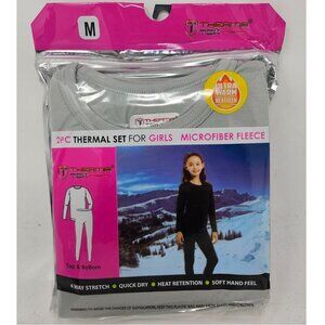 Girls Microfiber Fleece Thermal Long Johns 2-pc Set, Grey